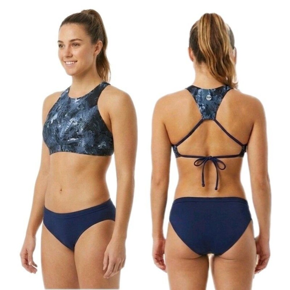 TYR Blue Storm Kira Top BKIST7AS Swim Sport Bra Medium Support UPF Size S (4/6)